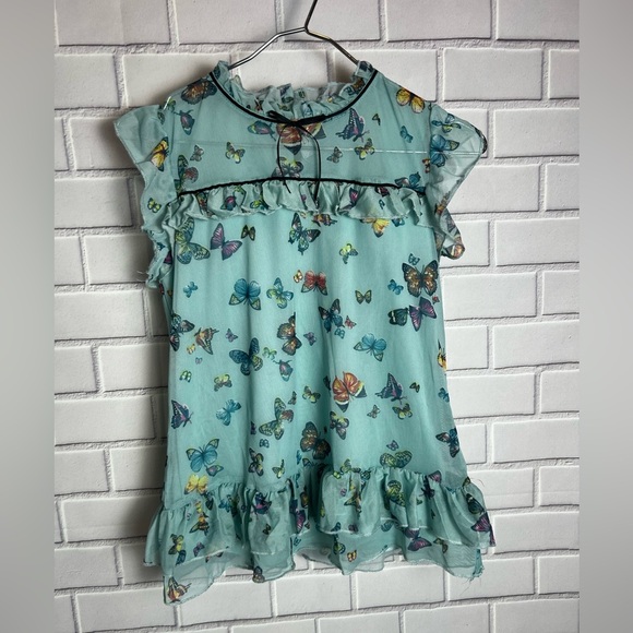 Knitworks Butterfly Print Ruffle girls blouse / green size L(14) - Picture 1 of 9